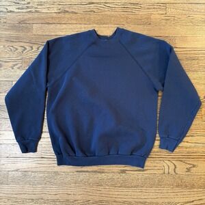 Vintage Tultex Sweatshirt Blank Blue Raglan USA Made Pullover Crewneck Large